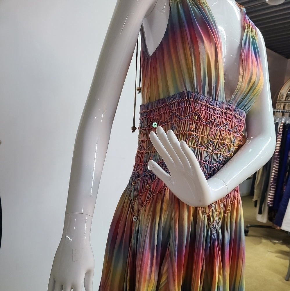 💥RUNWAY Matthew Williamson 100% Silk Colorful Beaded Embroidered Dress Size 6 - Picture 10 of 16
